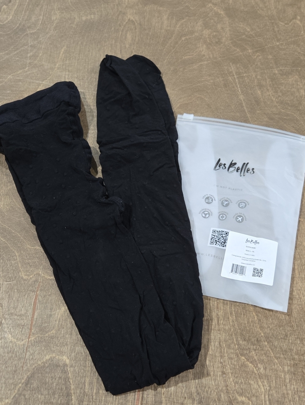 Les Belles Womens Dots Noir Tights Panty Hose Hoisery Size L XL Made In Italy